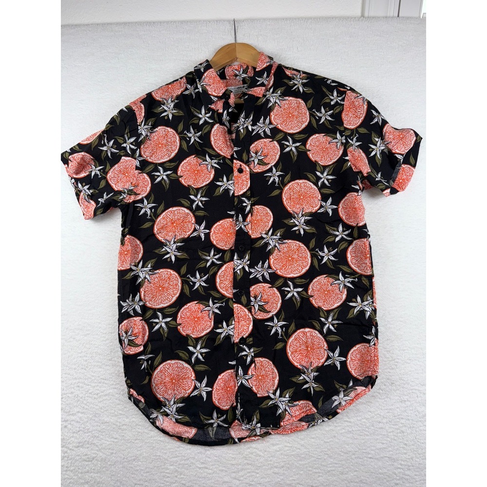 Eighth Avenue Hawaiian Shirt Men Medium Black Grapefruit Slices Flower Button Up